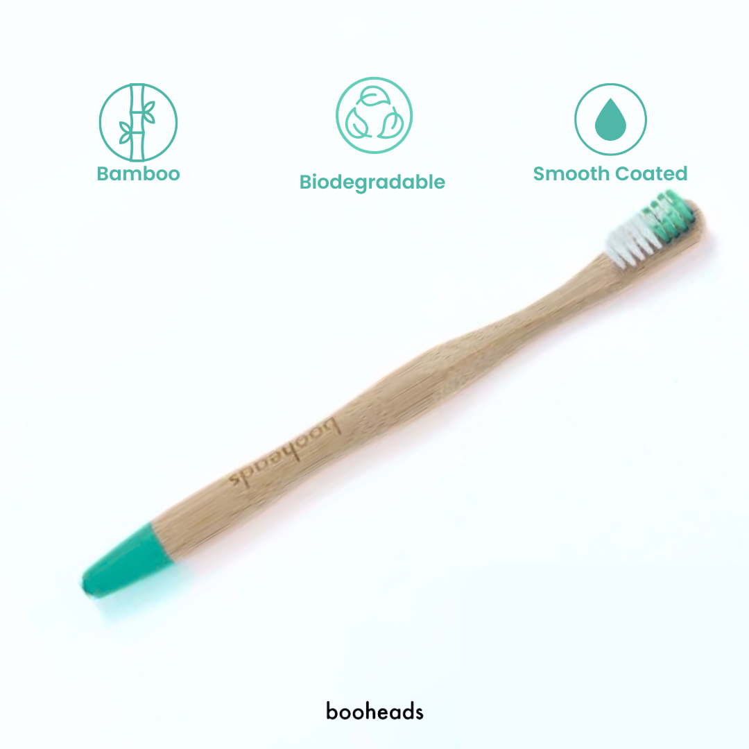 booheads - 1PK - Bamboo Toothbrushes - Green | Biodegradable, bamboo and plant-based