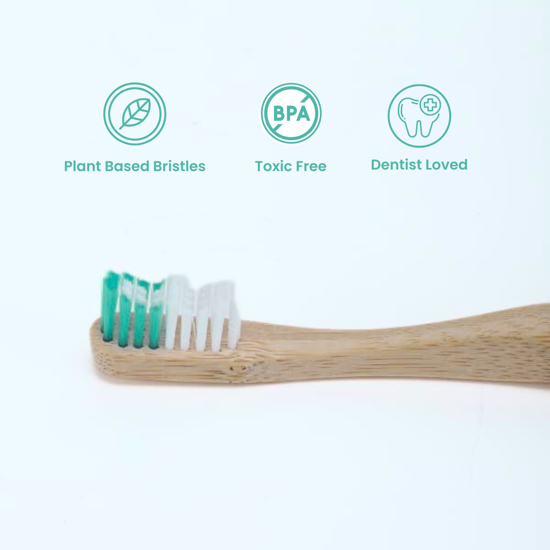 booheads - 1PK - Bamboo Toothbrushes - Green | Biodegradable, bamboo and plant-based