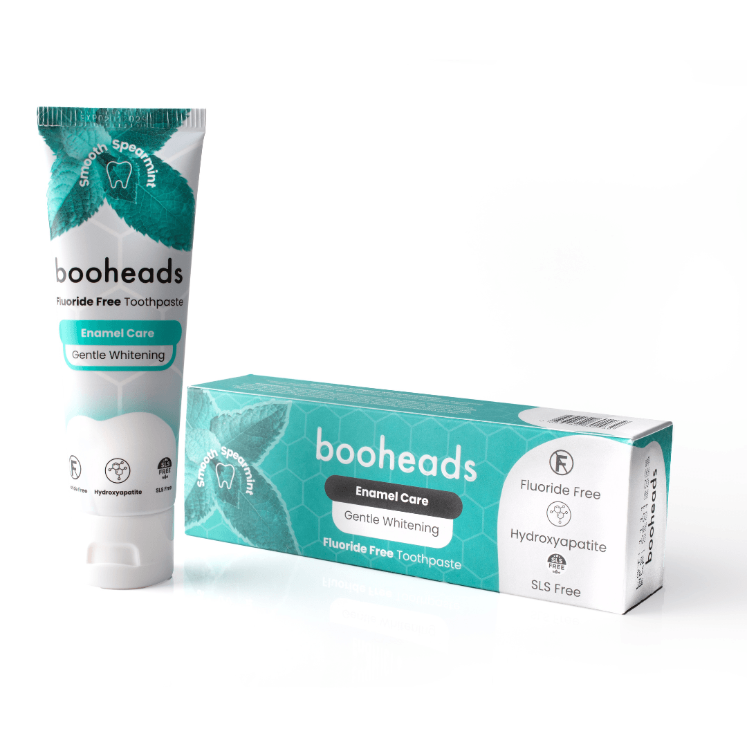 booheads fluoride-free toothpaste tube and packaging on a white background