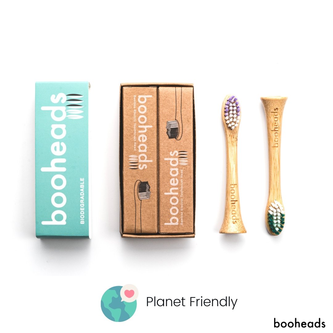 booheads - 2PK - Bamboo Electric Toothbrush Heads - Deep Clean - Purple & Green | Compatible with Sonicare | Biodegradable Eco Friendly Sustainable - booheads