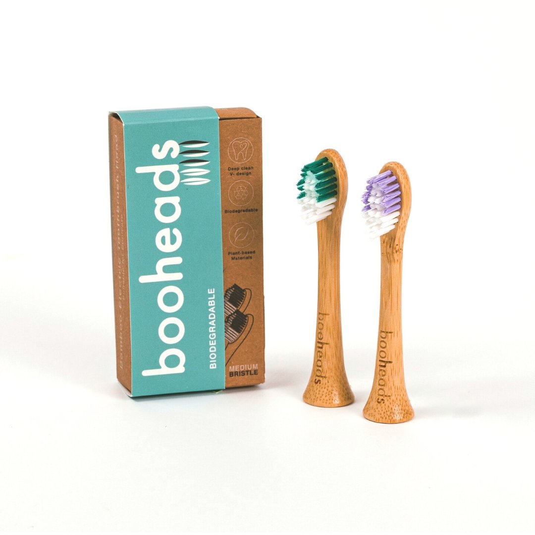 booheads - 2PK - Bamboo Electric Toothbrush Heads - Deep Clean - Purple & Green | Compatible with Sonicare | Biodegradable Eco Friendly Sustainable - booheads