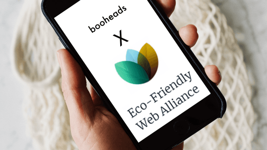 Smartphone displaying Booheads’ collaboration with the Eco-Friendly Web Alliance, promoting greener digital practices and online sustainability.