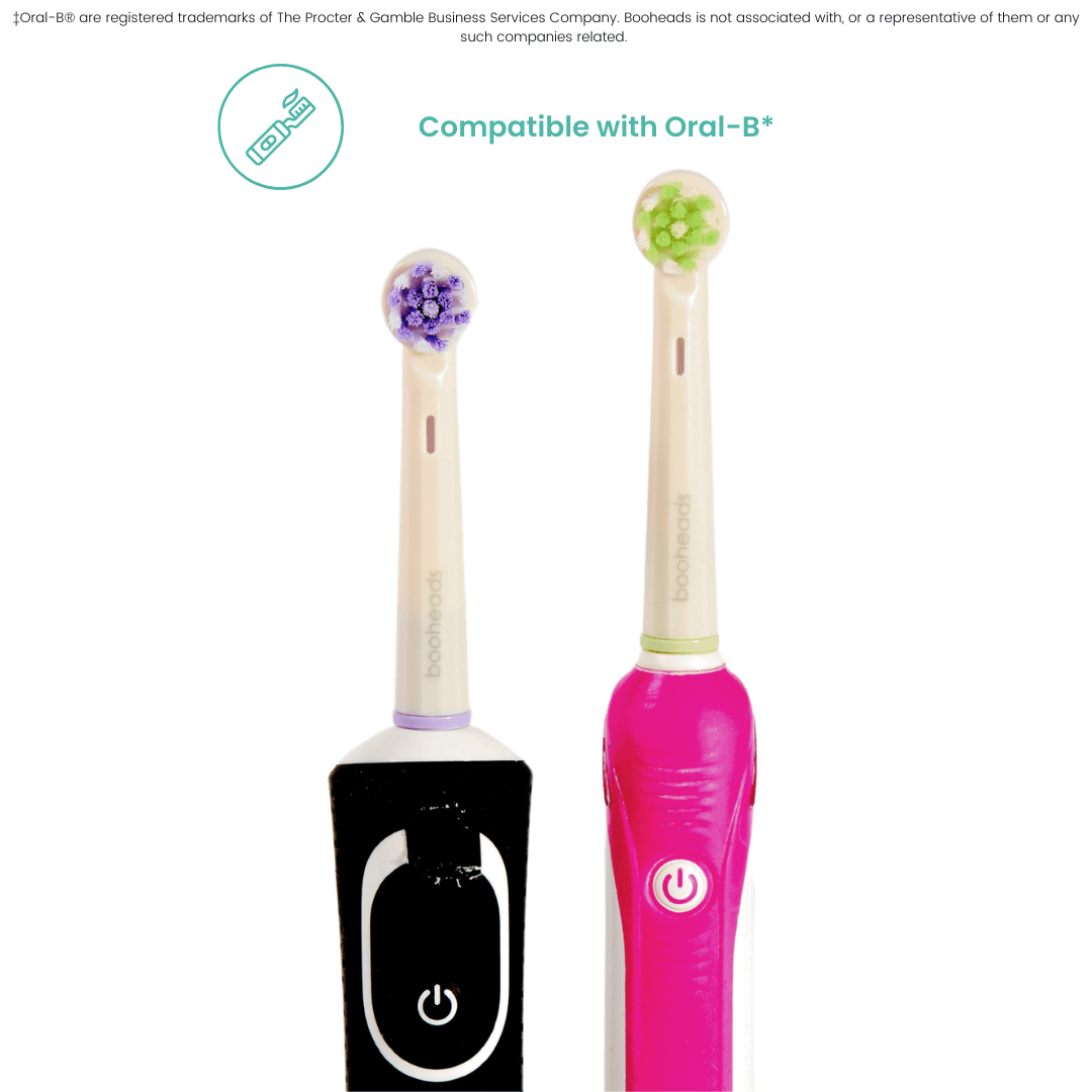 Two electric toothbrushes, one black and one pink, with Oral-B branding on a white background.