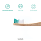 Bamboo toothbrush with green bristles on a white background, featuring icons and text about product features.