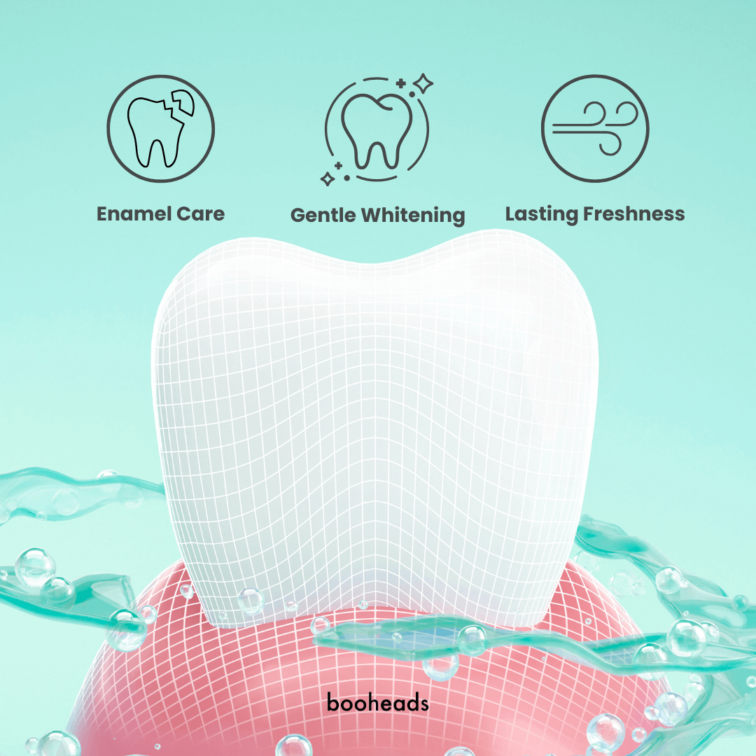 booheads hydroxyapatite toothpaste, enamel care, on a white background