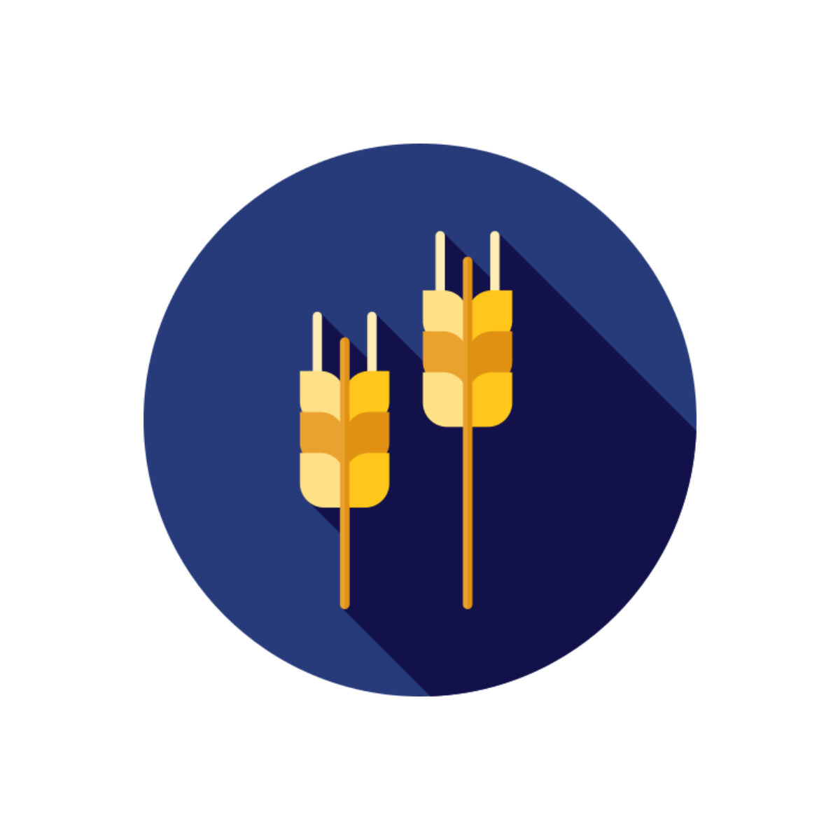 Icon of three yellow corn on sticks on a blue circle background