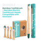 Bamboo toothbrush and electric toothbrush heads with packaging on a white background