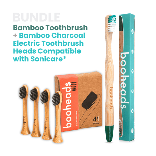 Charcoal Bamboo Heads Compatible with Sonicare* + Bamboo Toothbrush  Bundle including bamboo toothbrush and charcoal heads.