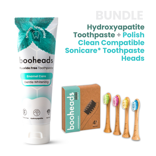 booheads hydroxyapatite toothpaste with bamboo Sonicare-compatible heads bundle