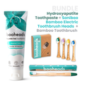 booheads hydroxyapatite toothpaste with bamboo electric Sonicare-compatible heads and bamboo toothbrush bundle