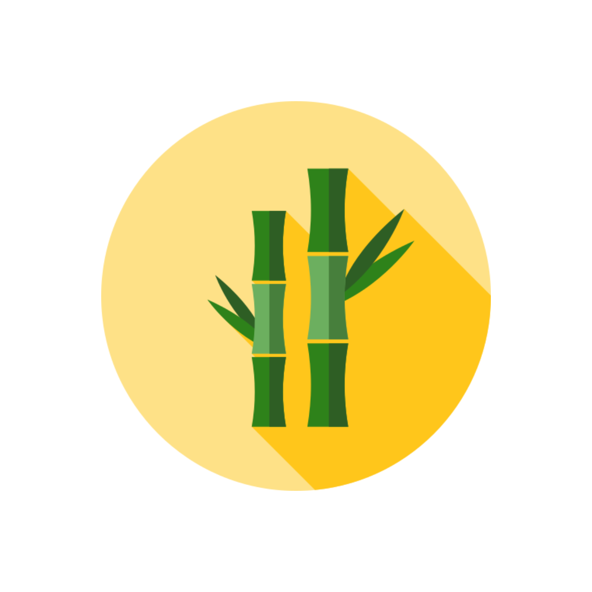 Green bamboo sticks on a yellow circle background