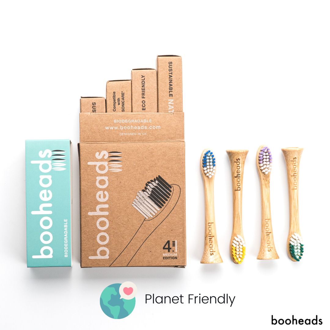 booheads - 4PK - Bamboo Electric Toothbrush Heads - Deep Clean - Multicolour | Compatible with Sonicare | Biodegradable Eco Friendly Sustainable - booheads