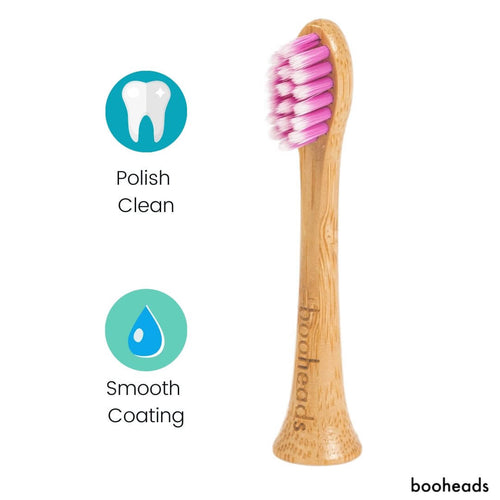 booheads bamboo electric toothbrush head with pink Polish Clean bristles and Smooth Coating icon