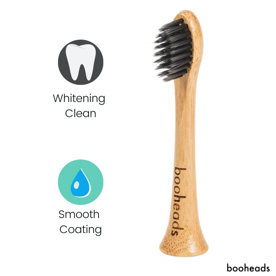 booheads charcoal bamboo electric toothbrush head compatible with Sonicare* with Whitening Clean and Smooth Coating icons