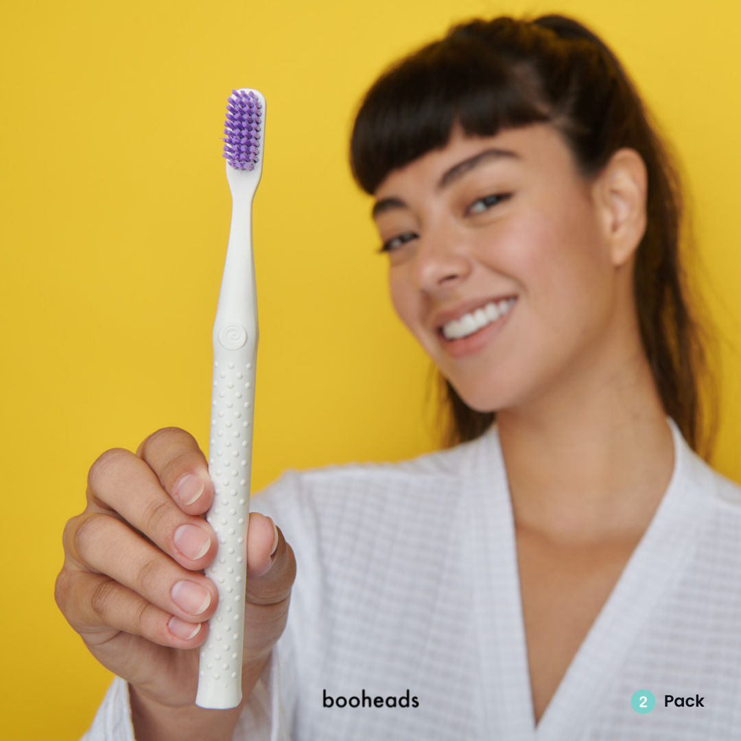 booheads - 2PK - Zero Waste Eco Toothbrushes - Purple & Aqua | Biodegradable,Recyclable and plant-based - booheads