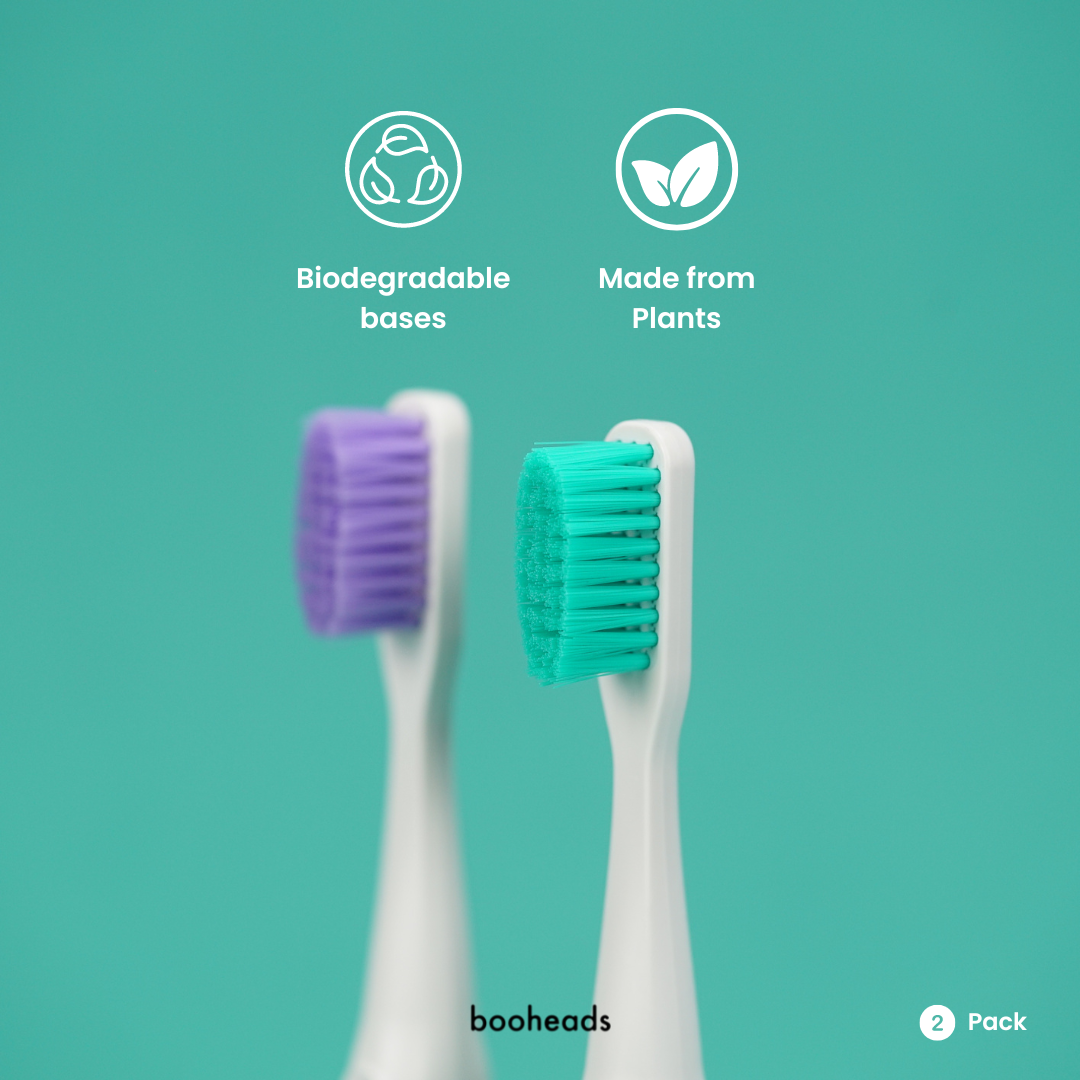 booheads - 2PK - Zero Waste Eco Toothbrushes - Purple & Aqua | Biodegradable,Recyclable and plant-based - booheads