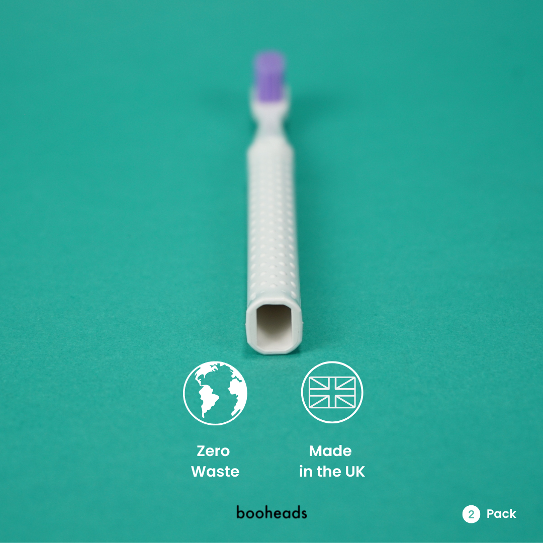 booheads - 2PK - Zero Waste Eco Toothbrushes - Purple & Aqua | Biodegradable,Recyclable and plant-based - booheads