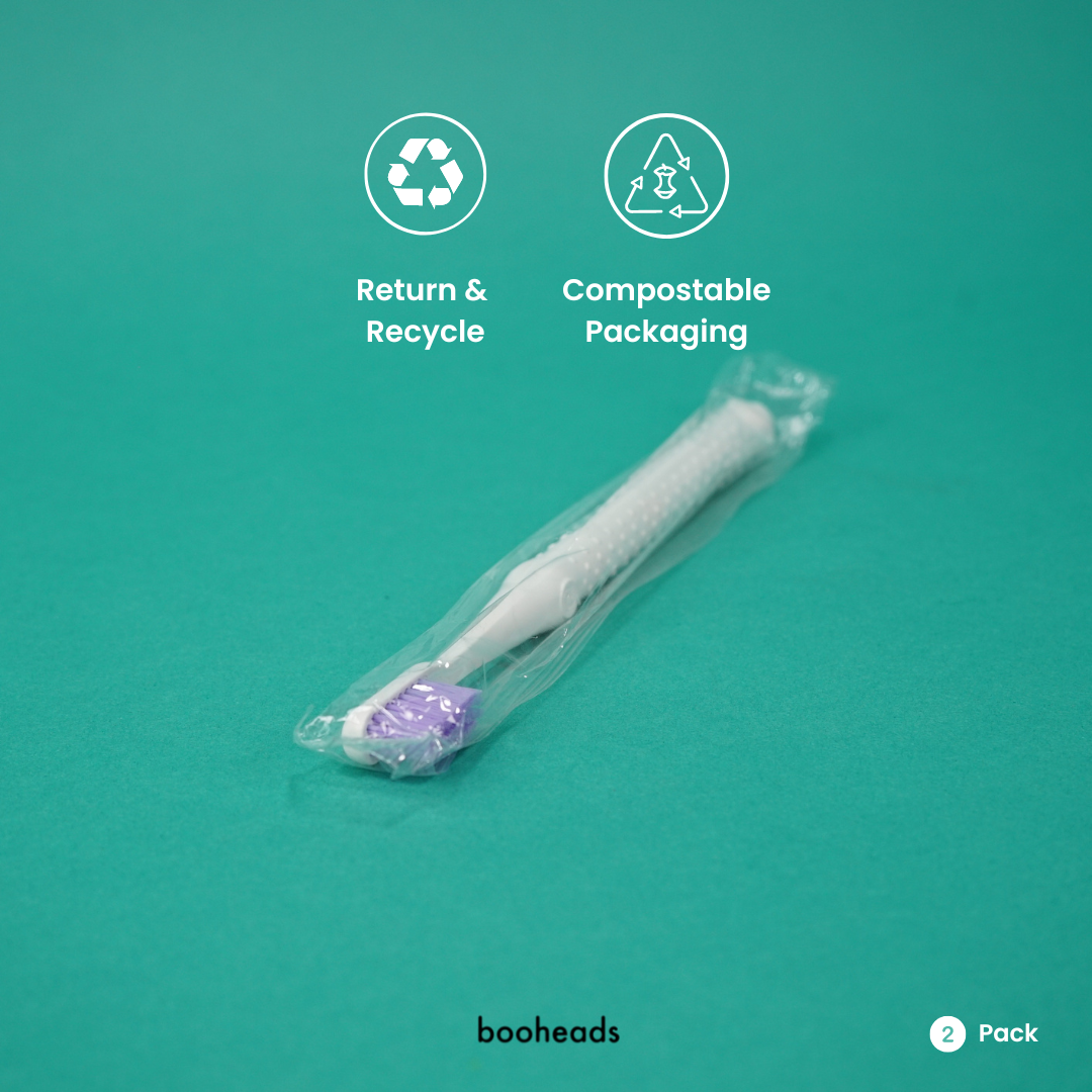 booheads - 2PK - Zero Waste Eco Toothbrushes - Purple & Aqua | Biodegradable,Recyclable and plant-based - booheads