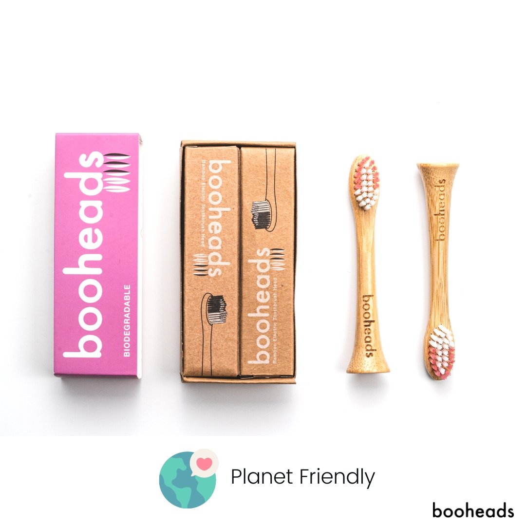 booheads - 2PK - Bamboo Electric Toothbrush Heads - Deep Clean - PINK EDITION | Compatible with Sonicare | Biodegradable Eco Friendly Sustainable - booheads