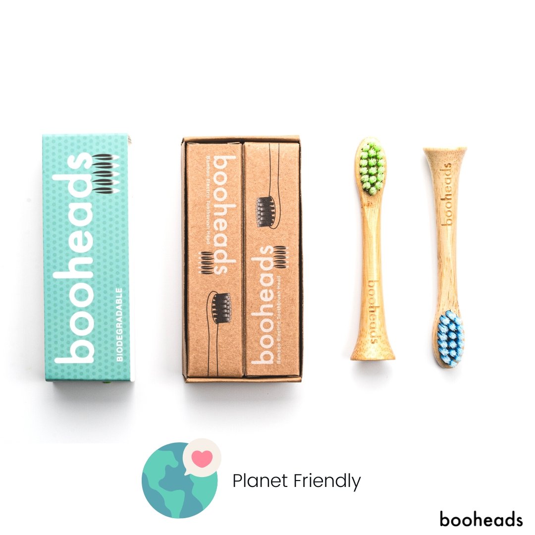 booheads - 2PK - Bamboo Electric Toothbrush Heads - Polish Clean - Green & Blue | Compatible with Sonicare | Biodegradable Eco Friendly Sustainable - booheads