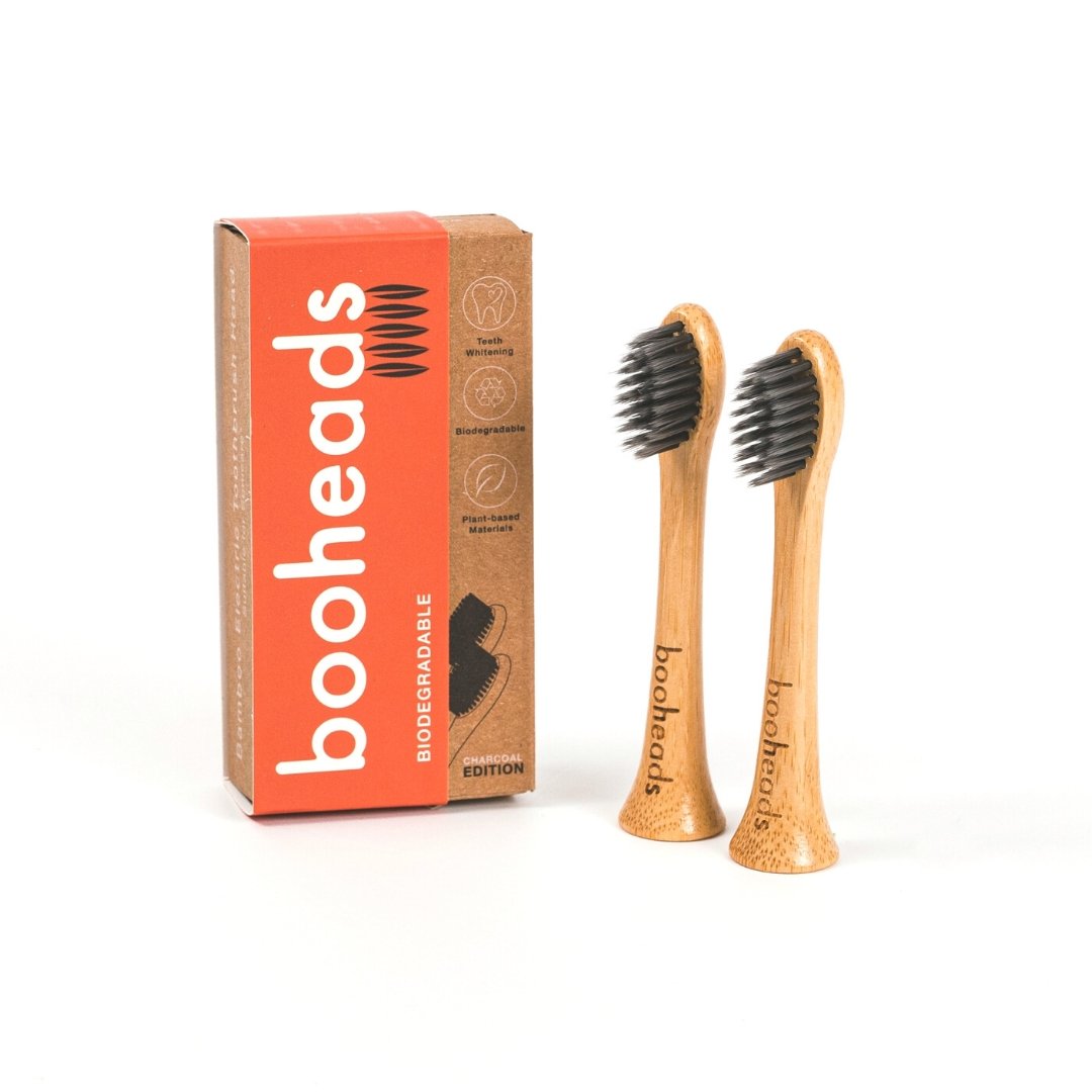 booheads - 2PK - Charcoal Bamboo Electric Toothbrush Heads - Polish Clean | Compatible with Sonicare | Biodegradable Eco Friendly Sustainable - booheads