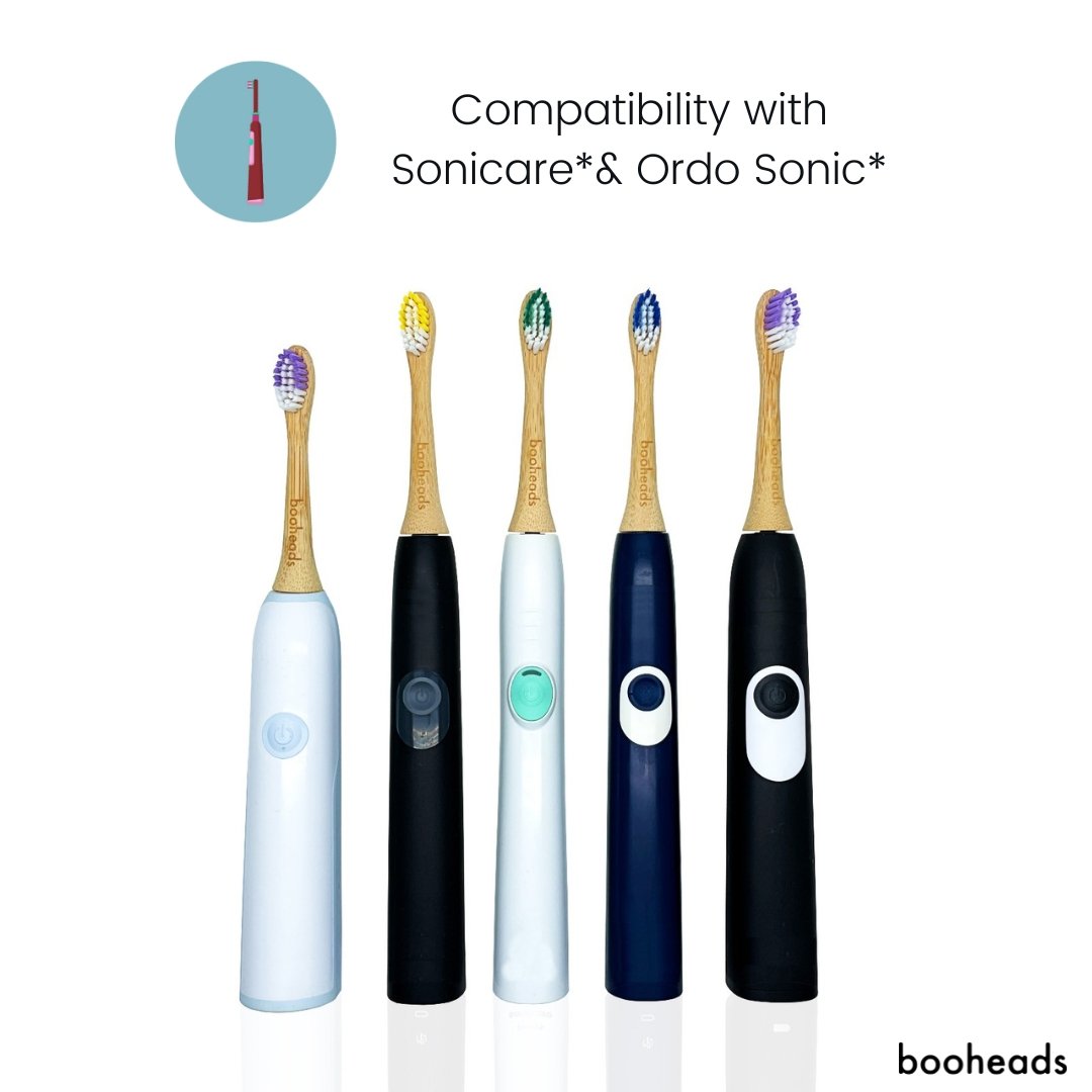 booheads - 4PK - Bamboo Electric Toothbrush Heads - Deep Clean - PINK EDITION | Compatible with Sonicare | Biodegradable Eco Friendly Sustainable - booheads